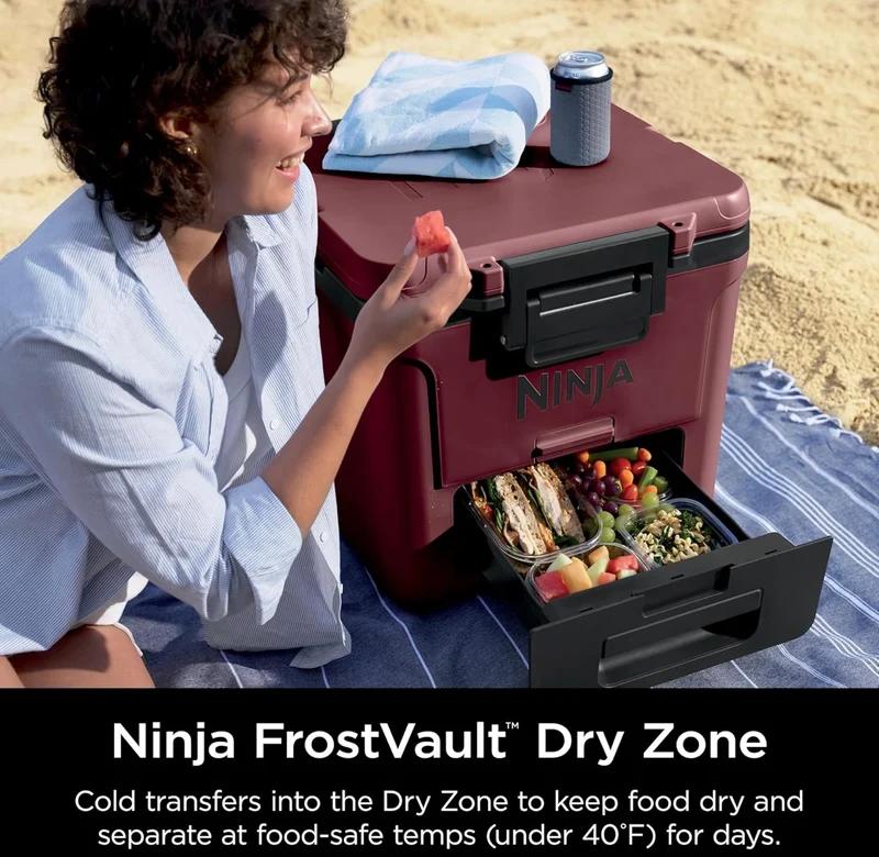 Ninja Cooler FrostVault 30QT Cooler with Wheels Insulated with Temp Dry Storage Drawer Keeps Ice Cold for Days- Canyon Red