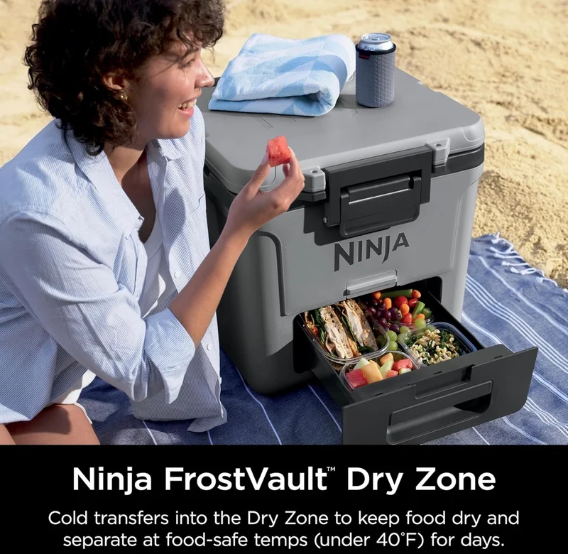 Ninja Cooler FrostVault 30QT Cooler with Wheels Insulated with Temp Dry Storage Drawer Keeps Ice Cold for Days- Charcoal Grey