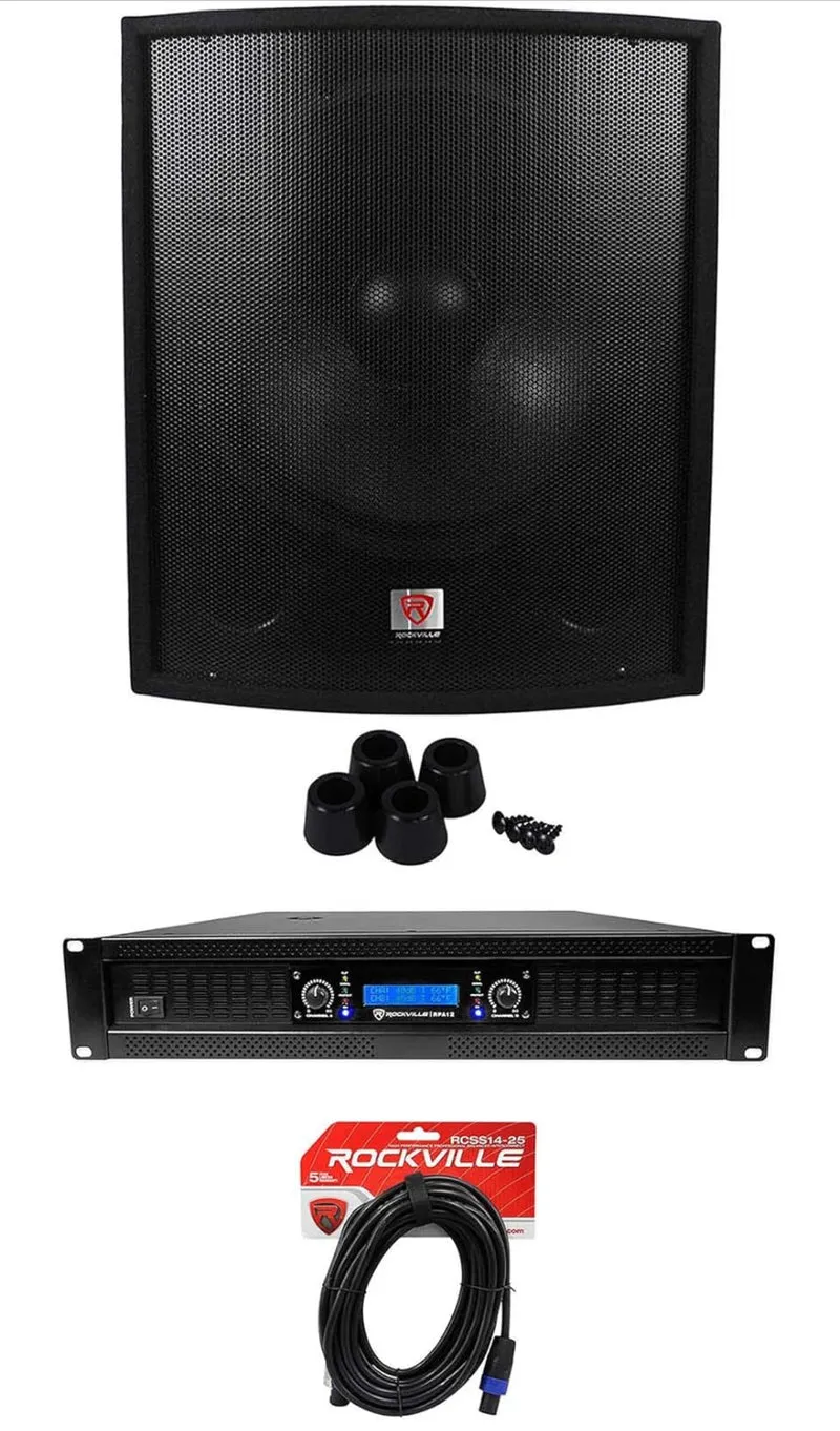 Rockville SBG1188 18" Pro DJ PA Subwoofer Sub+5000w 2-Channel Amplifier+Cable