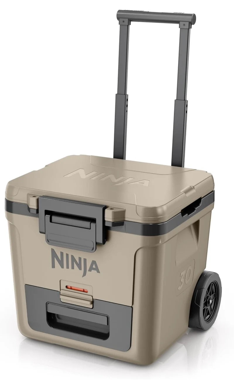 Ninja Cooler FrostVault 30QT Cooler with Wheels Insulated with Temp Dry Storage Drawer Keeps Ice Cold for Days- Beige