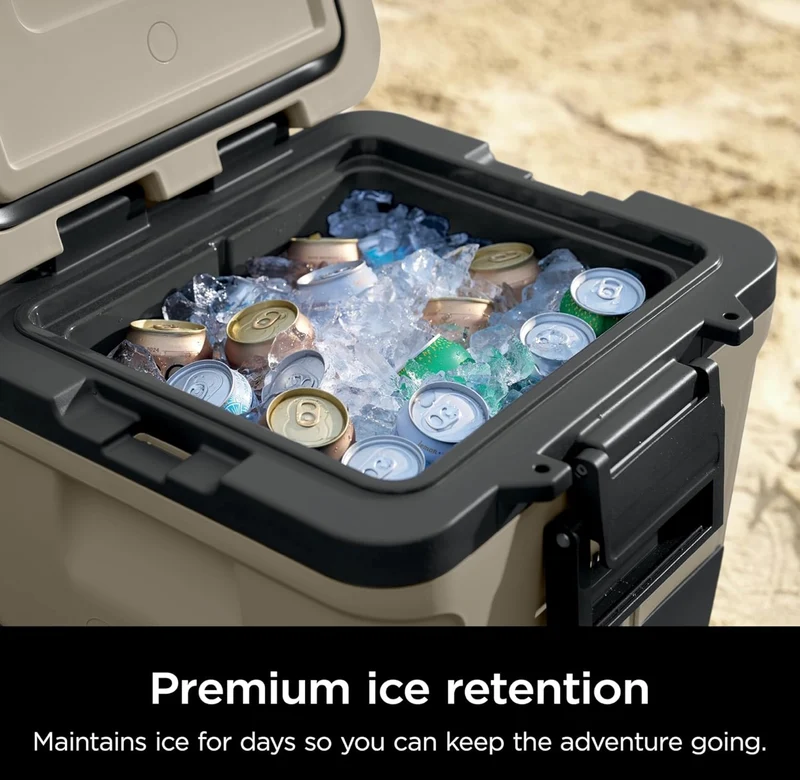 Ninja Cooler FrostVault 30QT Cooler with Wheels Insulated with Temp Dry Storage Drawer Keeps Ice Cold for Days- Beige