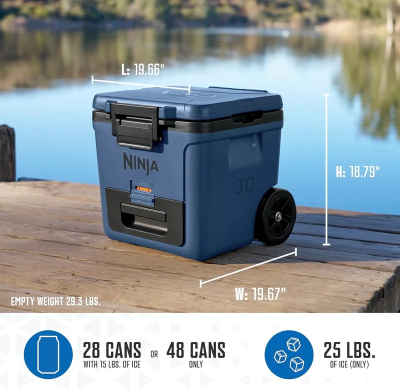 Ninja Cooler FrostVault 30QT Cooler with Wheels Insulated with Temp Dry Storage Drawer Keeps Ice Cold for Days- Lakeshore Blue