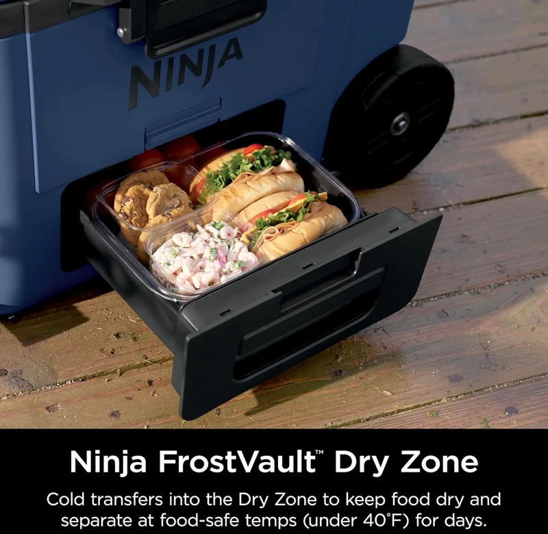 Ninja Cooler FrostVault 45QT Cooler with Wheels Insulated with Temp Dry Storage Drawer Keeps Ice Cold for Days - Lakeshore Blue (FB245BL)