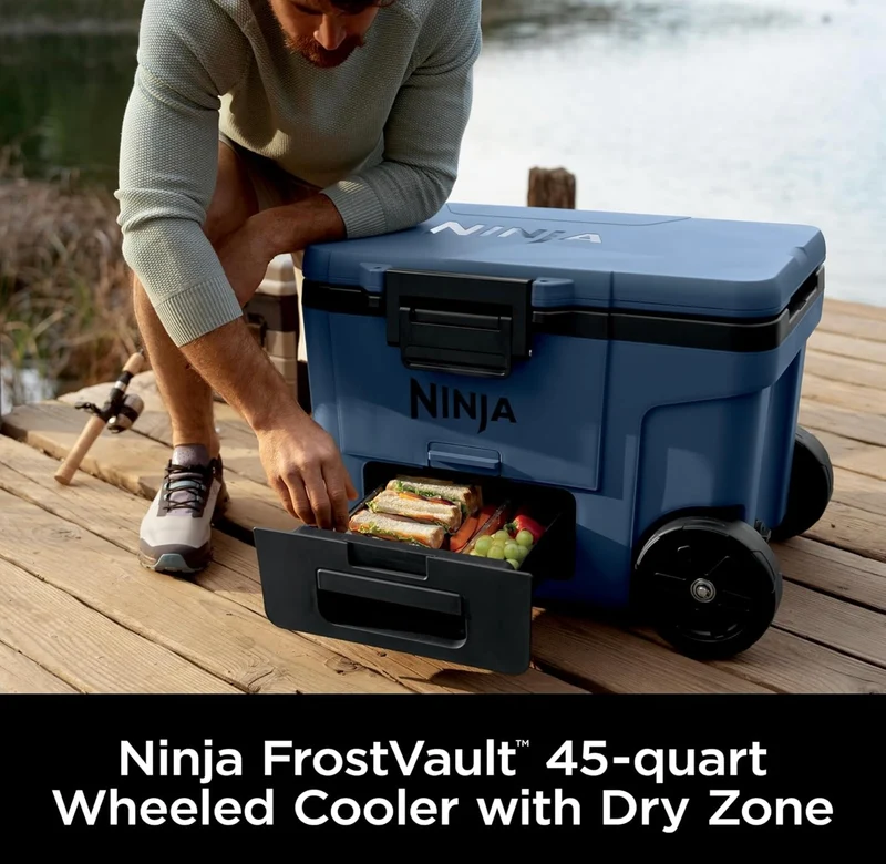 Ninja Cooler FrostVault 45QT Cooler with Wheels Insulated with Temp Dry Storage Drawer Keeps Ice Cold for Days - Lakeshore Blue (FB245BL)