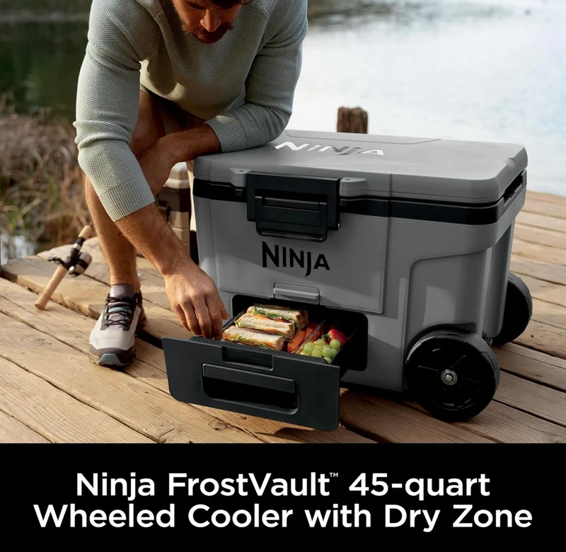Ninja Cooler FrostVault 45QT Cooler with Wheels Insulated with Temp Dry Storage Drawer Keeps Ice Cold for Days - State Gray (FB245BL)