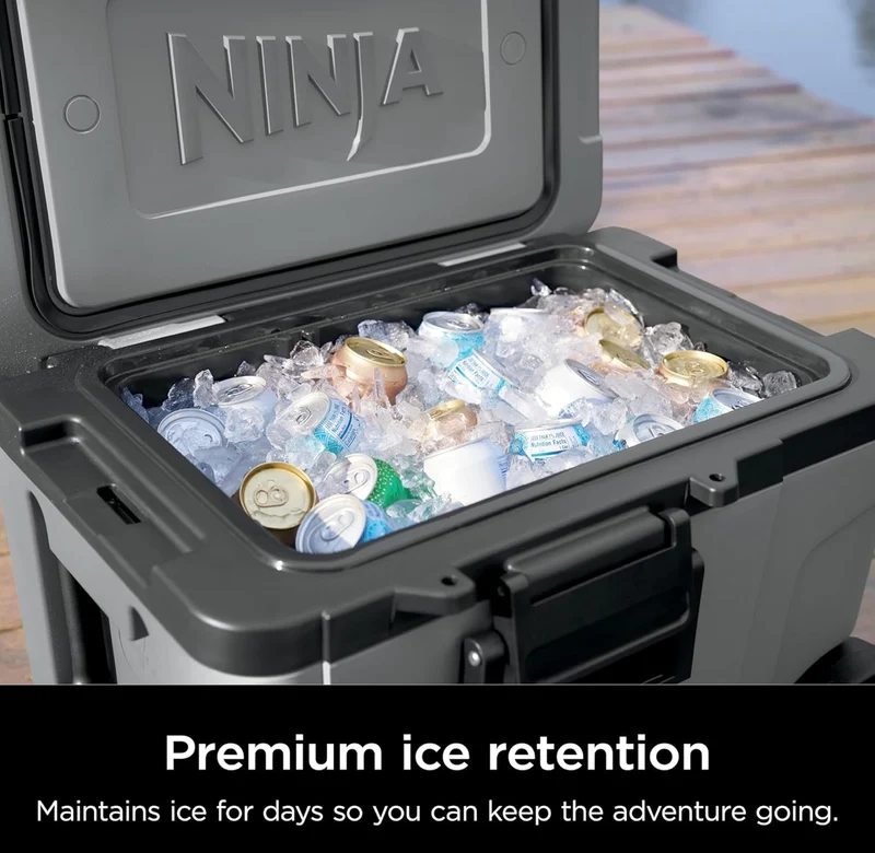Ninja Cooler FrostVault 45QT Cooler with Wheels Insulated with Temp Dry Storage Drawer Keeps Ice Cold for Days - State Gray (FB245BL)