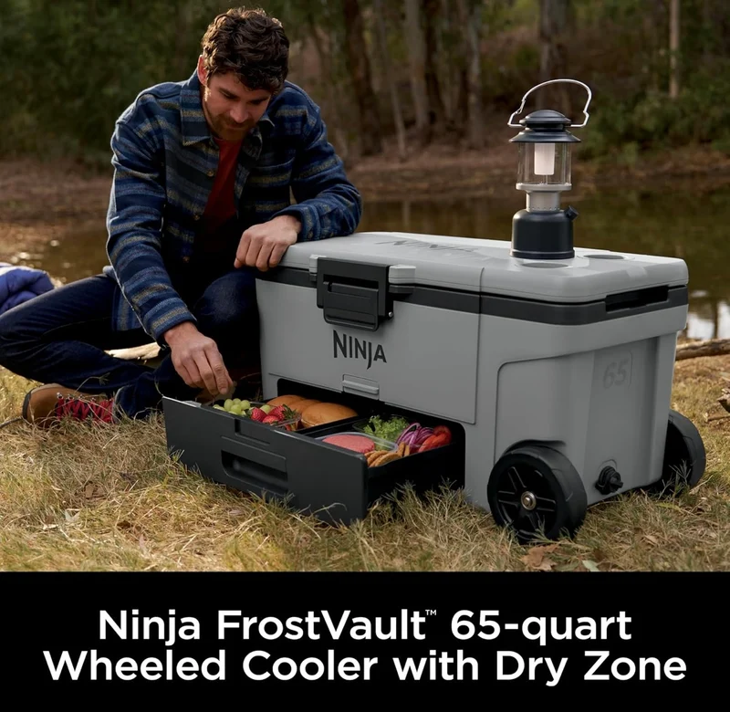 Ninja Cooler FrostVault 65QT Cooler with Wheels Insulated with Temp Dry Storage Drawer Keeps Ice Cold for Days - Slate Gray (FB265GY)
