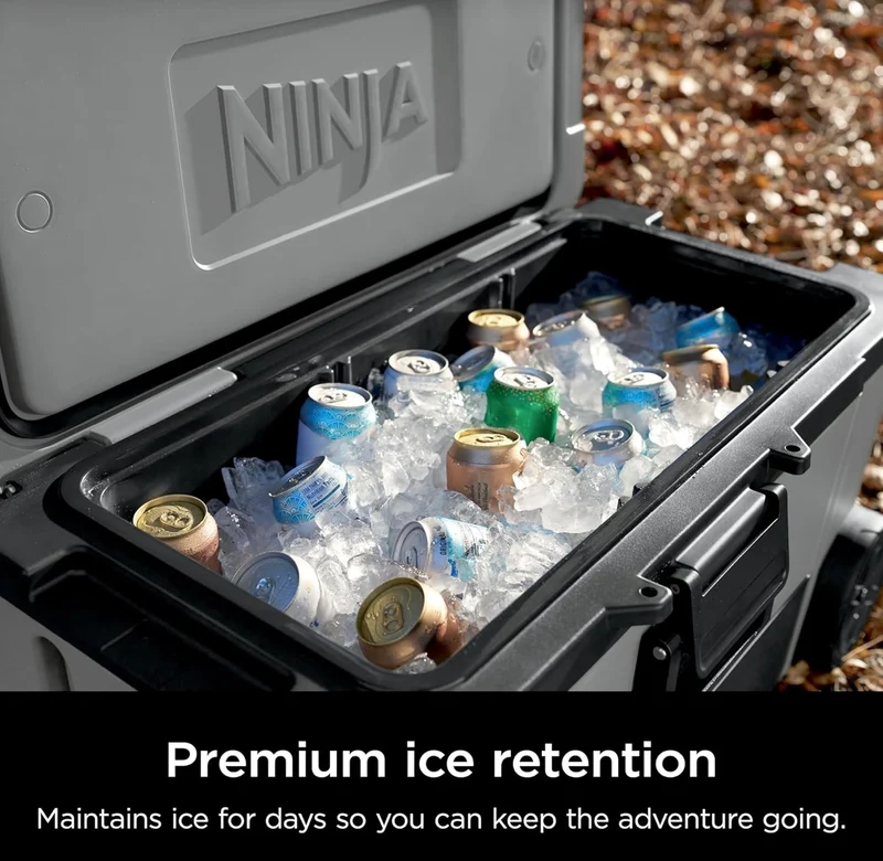 Ninja Cooler FrostVault 65QT Cooler with Wheels Insulated with Temp Dry Storage Drawer Keeps Ice Cold for Days - Slate Gray (FB265GY)