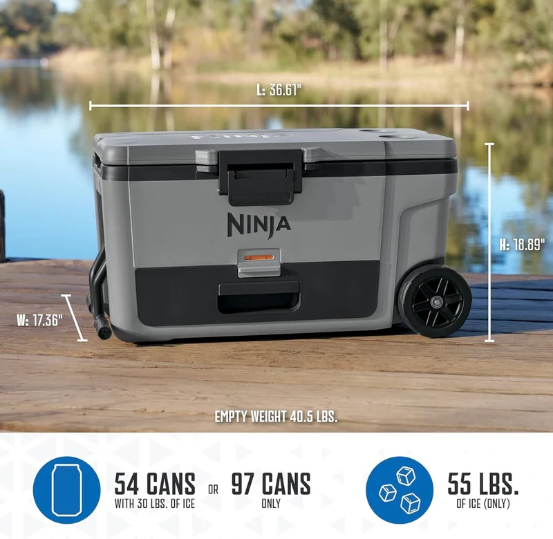 Ninja Cooler FrostVault 65QT Cooler with Wheels Insulated with Temp Dry Storage Drawer Keeps Ice Cold for Days - Slate Gray (FB265GY)