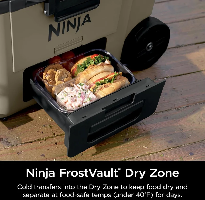 Ninja Cooler FrostVault 65QT Cooler with Wheels Insulated with Temp Dry Storage Drawer Keeps Ice Cold for Days - Birch Beige (FB265GY)