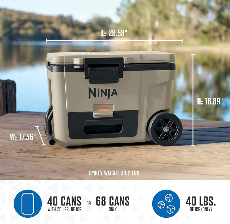 Ninja Cooler FrostVault 65QT Cooler with Wheels Insulated with Temp Dry Storage Drawer Keeps Ice Cold for Days - Birch Beige (FB265GY)