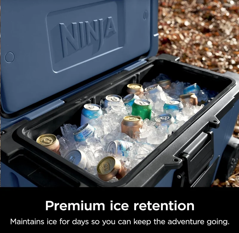Ninja Cooler FrostVault 65QT Cooler with Wheels Insulated with Temp Dry Storage Drawer Keeps Ice Cold for Days - Lakeshore Blue (FB265GY)