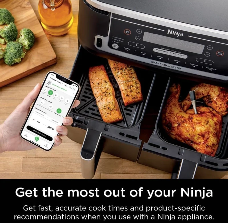 Ninja Meat Thermometer ProChef Wireless Probe for Indoor & Outdoor Air Fryer, Grill, Cooking, Smoker, Oven, Roaster, Long Range Bluetooth App Connection, Flareup Resistant, Waterproof, US Only, WP100