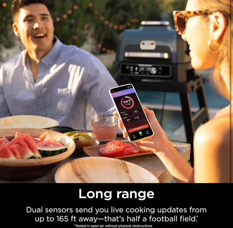 Ninja Meat Thermometer ProChef Wireless Probe for Indoor & Outdoor Air Fryer, Grill, Cooking, Smoker, Oven, Roaster, Long Range Bluetooth App Connection, Flareup Resistant, Waterproof, US Only, WP100