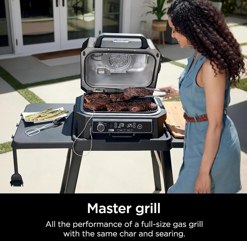 Ninja, Woodfire Pro XL Outdoor Grill & Smoker, Thermometer, 4-in-1 Master Grill, BBQ Smoker, Outdoor Air Fryer, Bake, Portable, Electric Grill - Dark Grey
