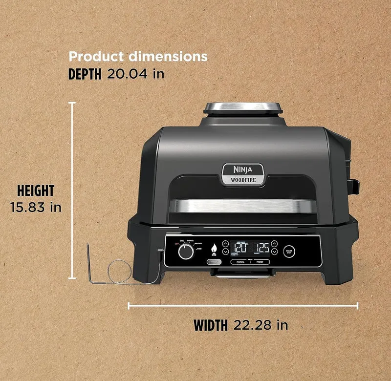 Ninja, Woodfire Pro XL Outdoor Grill & Smoker, Thermometer, 4-in-1 Master Grill, BBQ Smoker, Outdoor Air Fryer, Bake, Portable, Electric Grill - Dark Grey