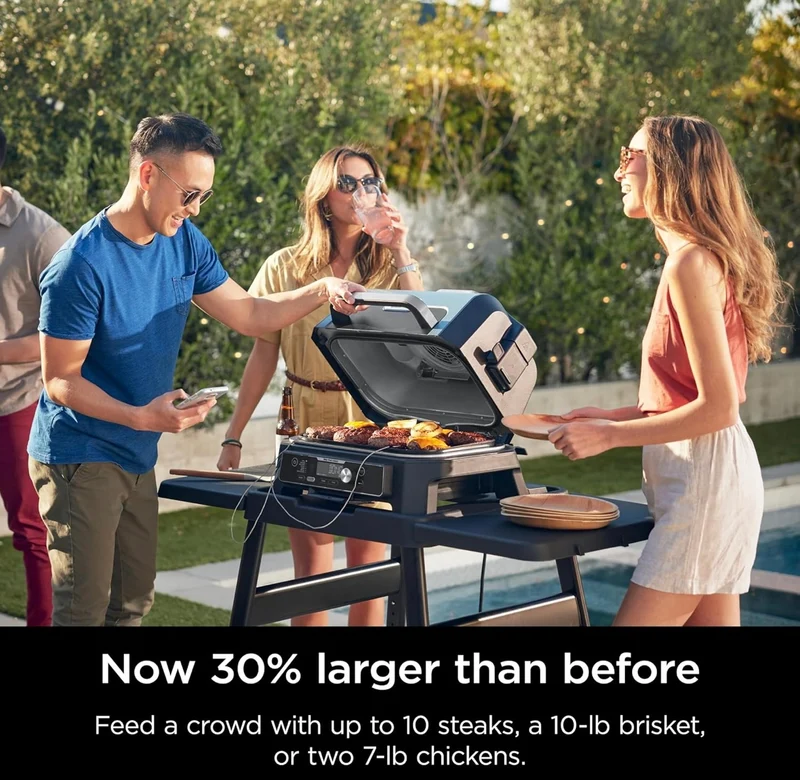 Ninja Woodfire Pro Connect Premium XL Outdoor Grill & Smoker, Bluetooth, App Enabled, 7-in-1 Master Grill, BBQ Smoker, Outdoor Air Fryer, Wood fire Technology, 2 Built-In Thermometers - Black