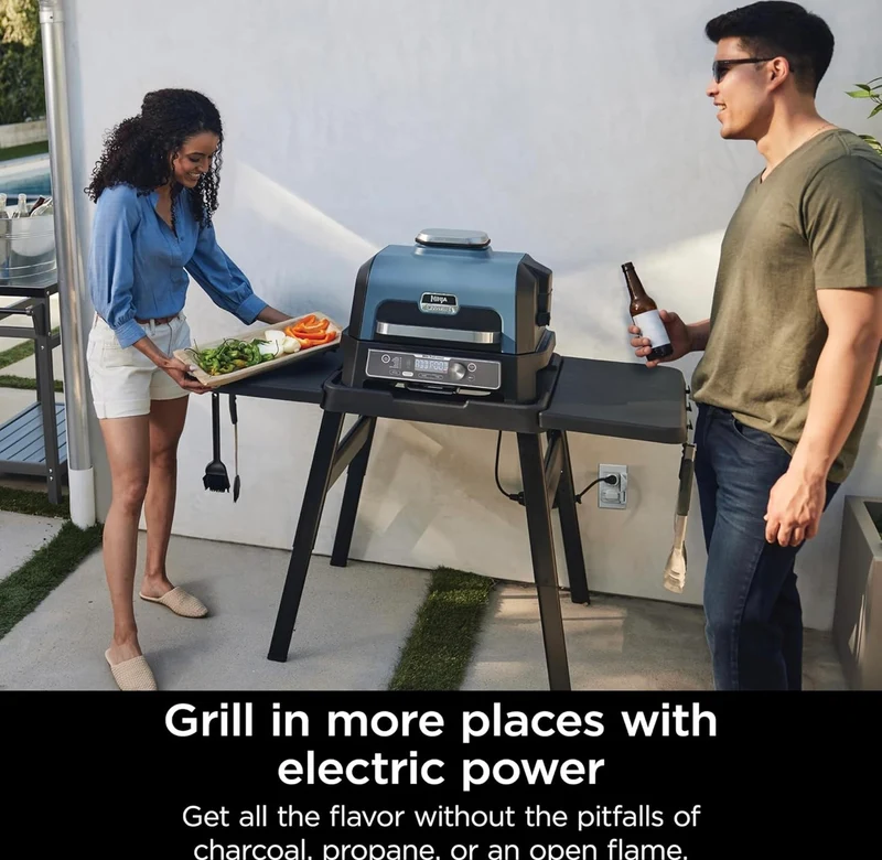 Ninja Woodfire Pro Connect Premium XL Outdoor Grill & Smoker, Bluetooth, App Enabled, 7-in-1 Master Grill, BBQ Smoker, Outdoor Air Fryer, Wood fire Technology, 2 Built-In Thermometers - Black