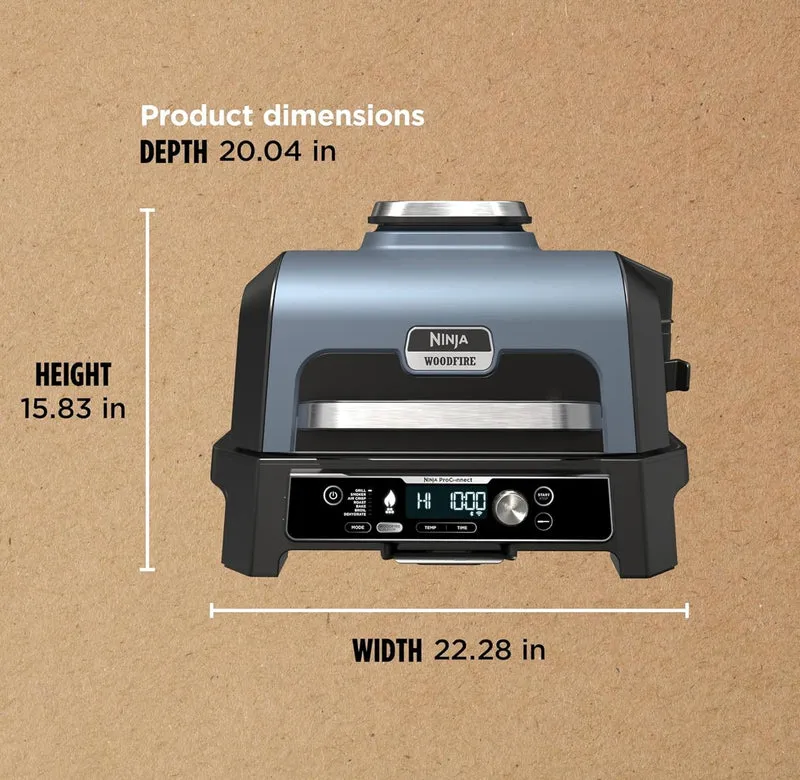 Ninja Woodfire Pro Connect Premium XL Outdoor Grill & Smoker, Bluetooth, App Enabled, 7-in-1 Master Grill, BBQ Smoker, Outdoor Air Fryer, Wood fire Technology, 2 Built-In Thermometers - Black