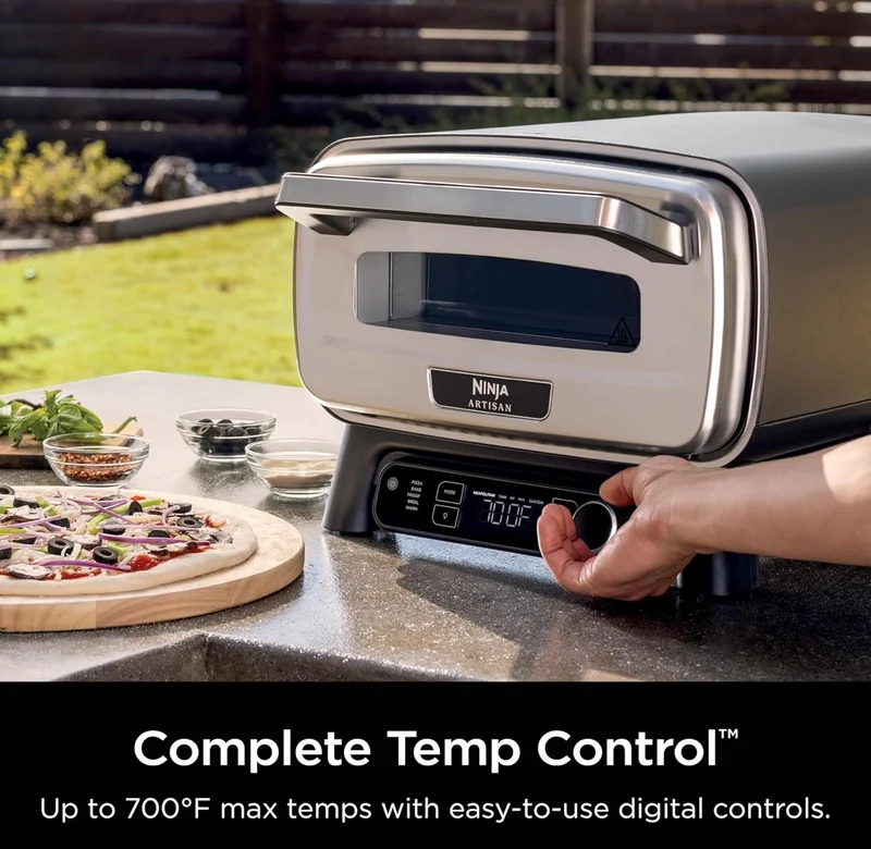Ninja Artisan Outdoor Pizza Oven, 12-inch, 3-minute Pizza, Neapolitan, Thin Crust, New York Chicago, Custom, 700F Max Temperature, Electric Heat, Bake, Broil, Proof, Warm( MO201)