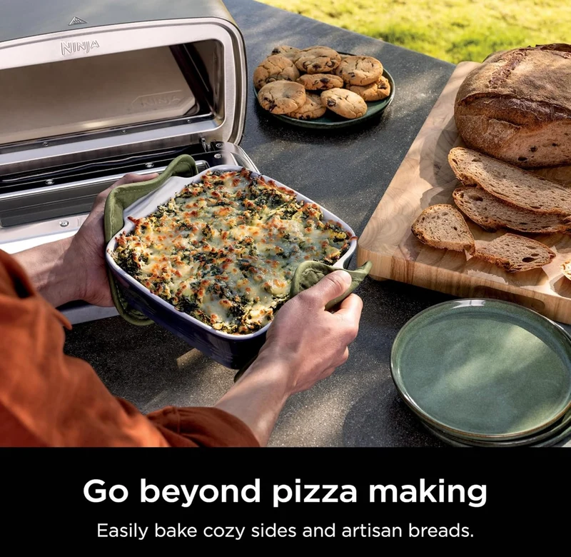 Ninja Artisan Outdoor Pizza Oven, 12-inch, 3-minute Pizza, Neapolitan, Thin Crust, New York Chicago, Custom, 700F Max Temperature, Electric Heat, Bake, Broil, Proof, Warm( MO201)
