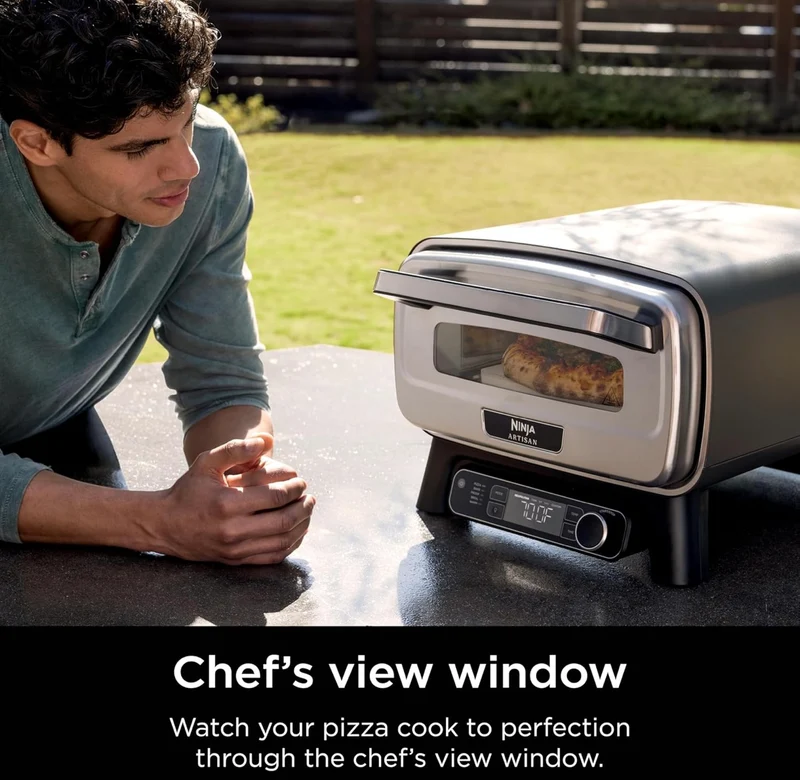 Ninja Artisan Outdoor Pizza Oven, 12-inch, 3-minute Pizza, Neapolitan, Thin Crust, New York Chicago, Custom, 700F Max Temperature, Electric Heat, Bake, Broil, Proof, Warm( MO201)