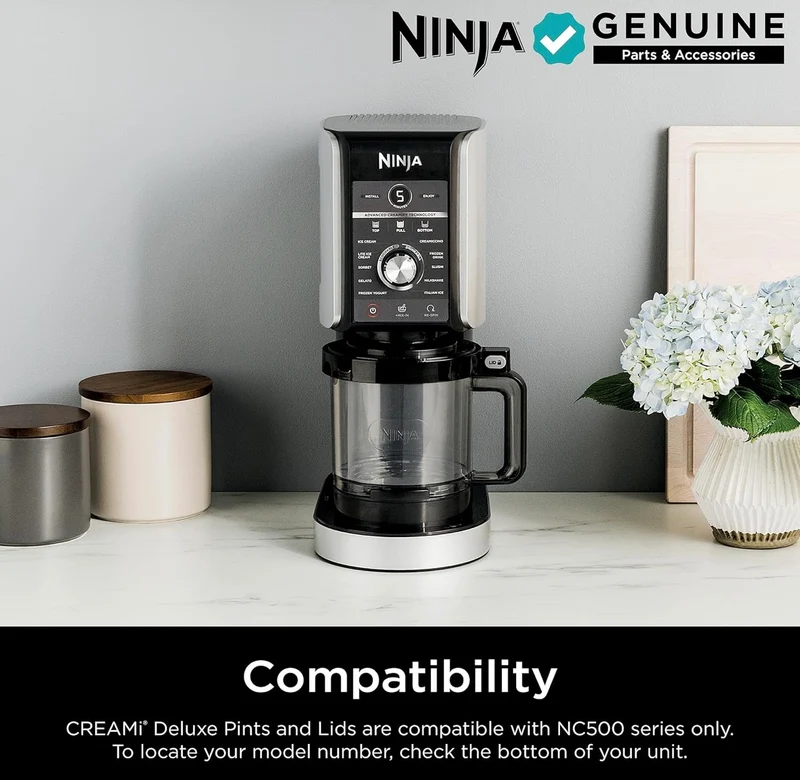 Ninja Creami Deluxe Pints 2 Pack, Compatible with NC500 Series Creami Deluxe Ice Cream Makers, Genuine Ninja Pint, BPA-Free & Dishwasher Safe, Color Lids, 1 Pint Each, Clear/Coral/Yellow, XSKPNTLD2