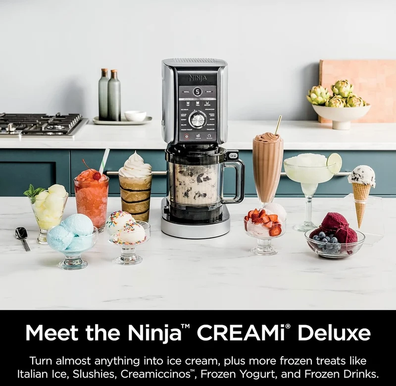 Ninja Creami Deluxe Pints 2 Pack, Compatible with NC500 Series Creami Deluxe Ice Cream Makers, Genuine Ninja Pint, BPA-Free & Dishwasher Safe, Color Lids, 1 Pint Each, Clear/Coral/Yellow, XSKPNTLD2