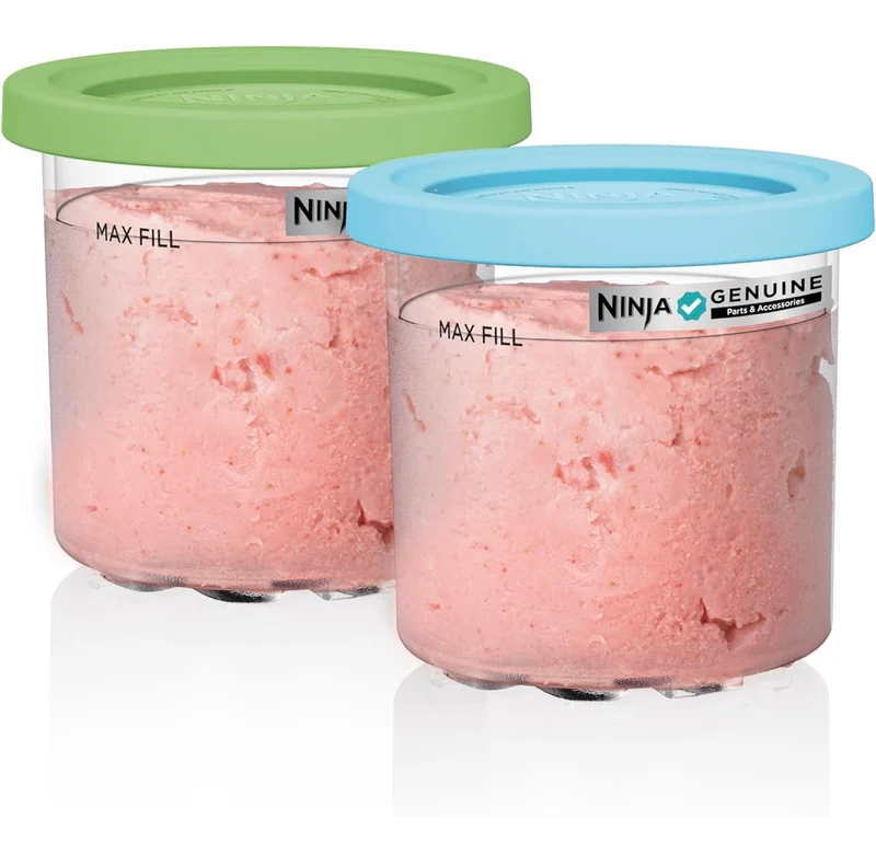 Ninja CREAMi Pints 2 Pack, Compatible with NC299AMZ & NC300s Series CREAMi Ice Cream Makers, Genuine Ninja Pint, BPA-Free & Dishwasher Safe, Color Lids, 1 Pint Each, Clear/Lime/Aqua, XSKPLID2CD