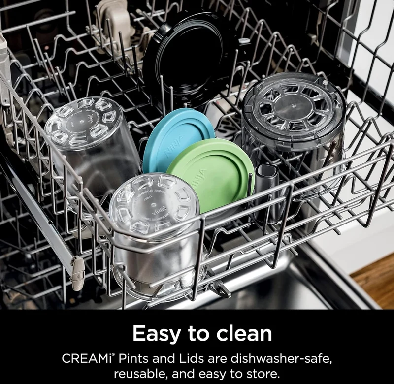 Ninja CREAMi Pints 2 Pack, Compatible with NC299AMZ & NC300s Series CREAMi Ice Cream Makers, Genuine Ninja Pint, BPA-Free & Dishwasher Safe, Color Lids, 1 Pint Each, Clear/Lime/Aqua, XSKPLID2CD