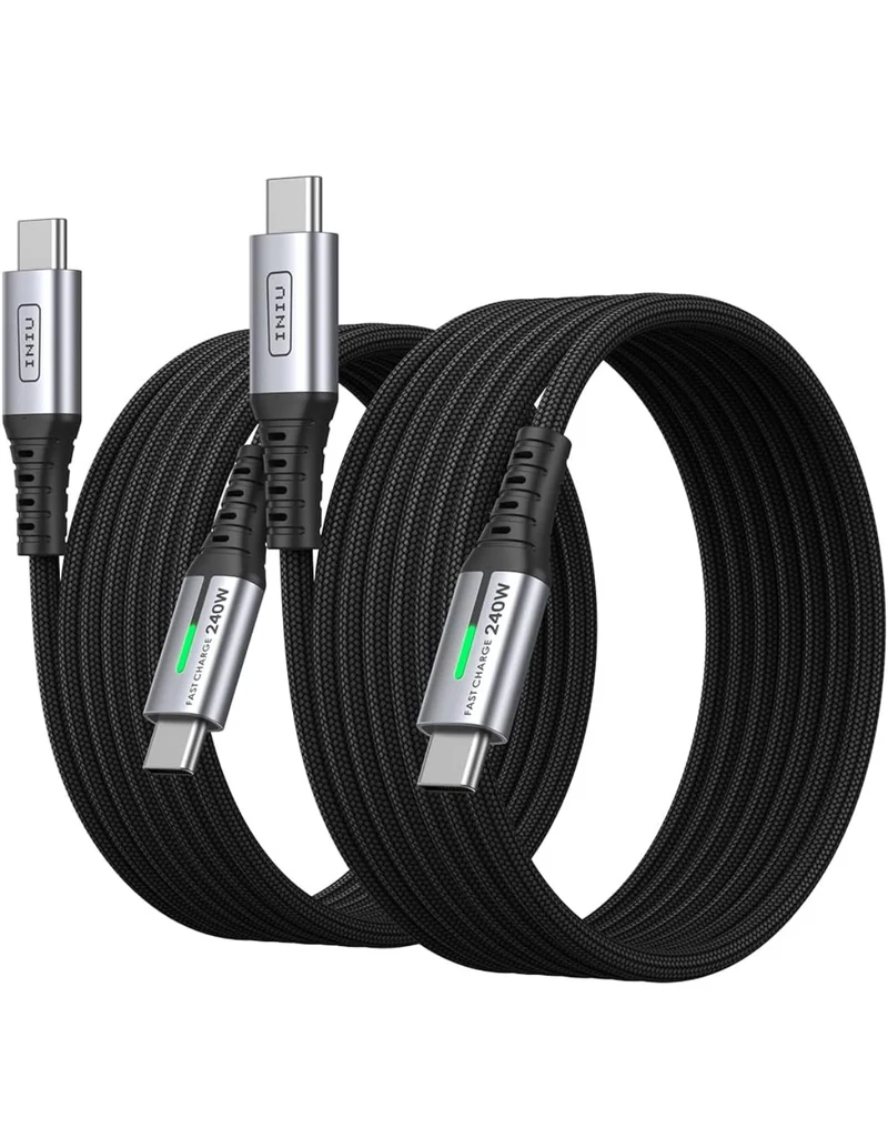 INIU USB C Cable, (6.6ft, 2-Pack) 100W USB C to C Fast Charging Cord, Braided Type C Charger Cable for iPhone 16 Pro Max 15 Plus Samsung Galaxy S24 S21 S10 Note 10 MacBook iPad Kindle etc.