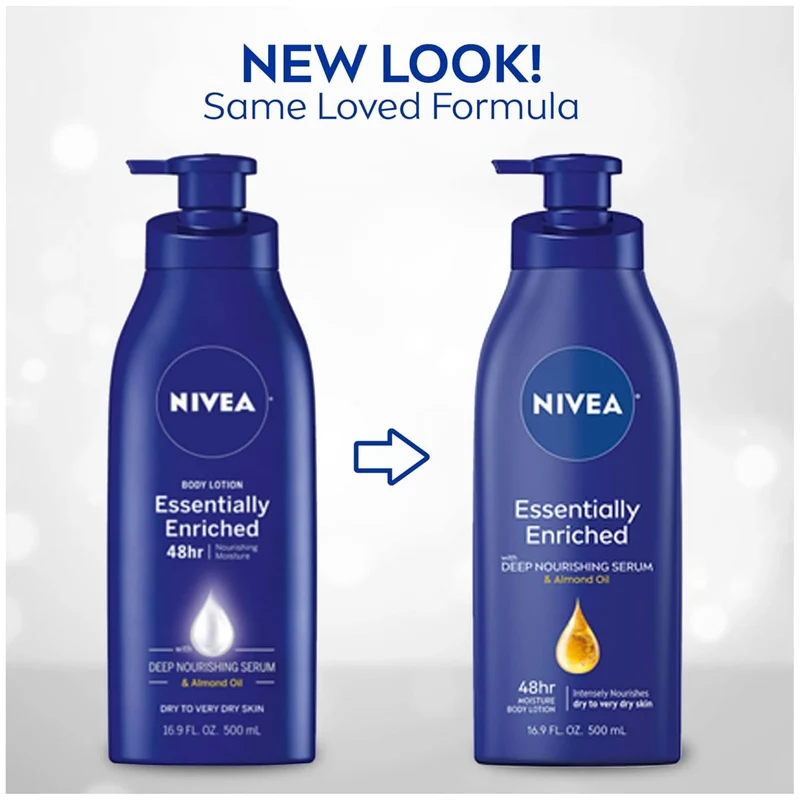 NIVEA Essentially Enriched Body Lotion for Dry Skin, Pack of 2, 16.9 Fl Oz Pump Bottles