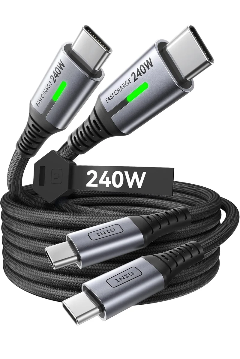 INIU USB C to USB C Cable, 240W Fast Charging [6.6ft, 2-Pack] Type C Charger Cord, Braided USBC Phone Charger Cable for iPhone 16 15 Pro Samsung S24 S23 Laptops MacBook iPad Switch Steam Deck etc.