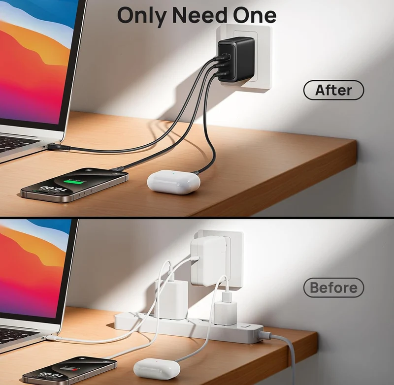 USB C Charger, INIU 3-Port 100W GaN Charger, Compact Foldable PD PPS USB C Wall Charger Block for MacBook Pro/Air, iPad Pro, Galaxy S23, Dell XPS 13, Note 20/10+, iPhone 16/15, Steam Deck, White