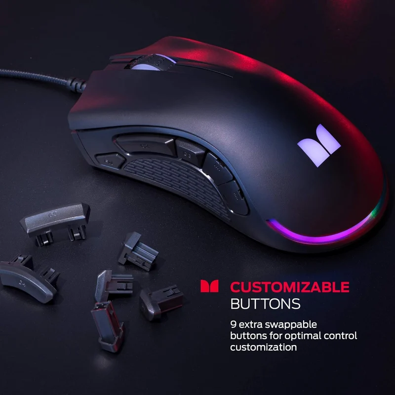 Monster Alpha 9.0 RGB Wired Gaming Mouse, Customizable Buttons, Programmable LED Lighting, True 16,000 Adjustable DPI, Ergonomic Optical PC Gaming