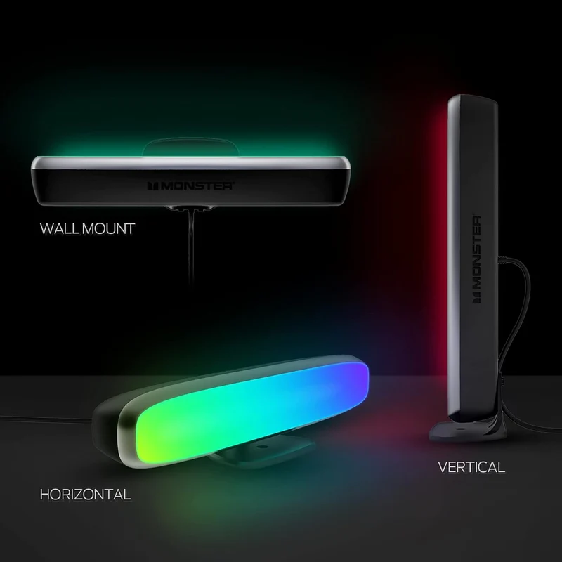 Monster Illuminessence Multi-Color Light Bar with Multi-Position Base, Customizable, Make Changes Anywhere with Mobile App, Compatible with Alexa, Google Assistant, Siri, 2-Pack