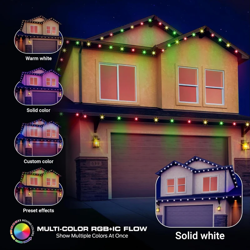 Monster Smart Permanent Outdoor Lights, 150ft, 108 LED Eaves Lights, RGB+IC+WW, Weather & Water Resistant, App & Voice Control, Compatible with Alexa & Google, Halloween, Christmas, Year-Round