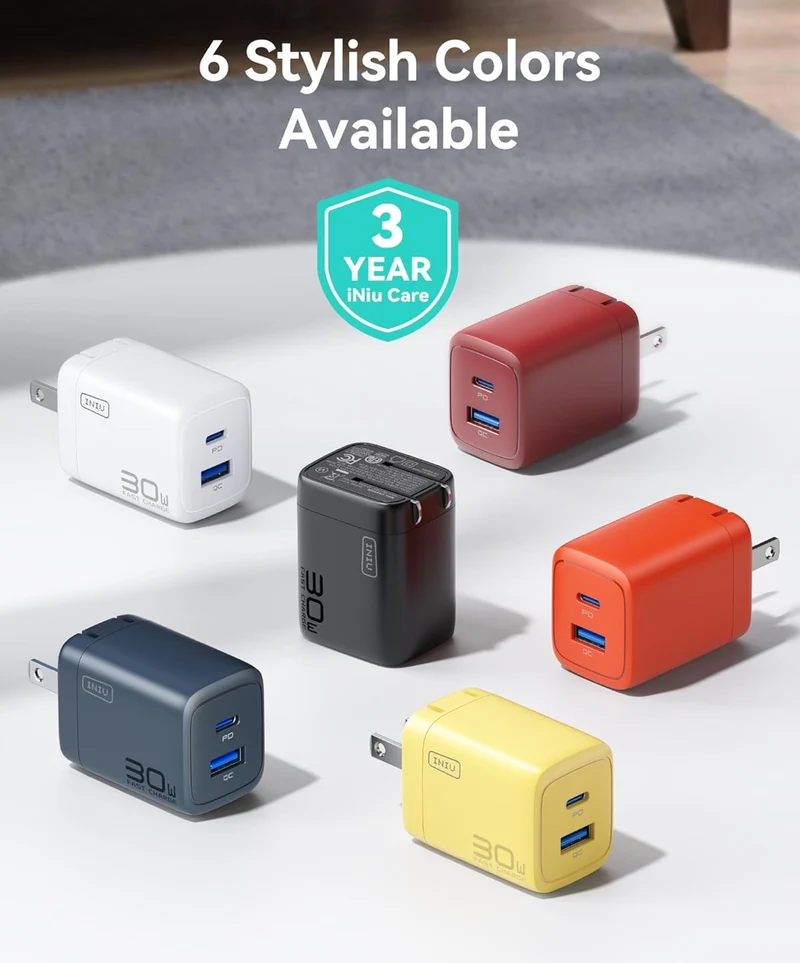 INIU 30W USB C Charger, 2-Pack PD QC 3.0 Dual Port Fast Charging, Type C Charger Block with 5ft USB-C Cable, GaN Tech Type C Power Adapter for iPhone 16 15 14 Pro Max Samsung S24 S23 S22 Ultra, White
