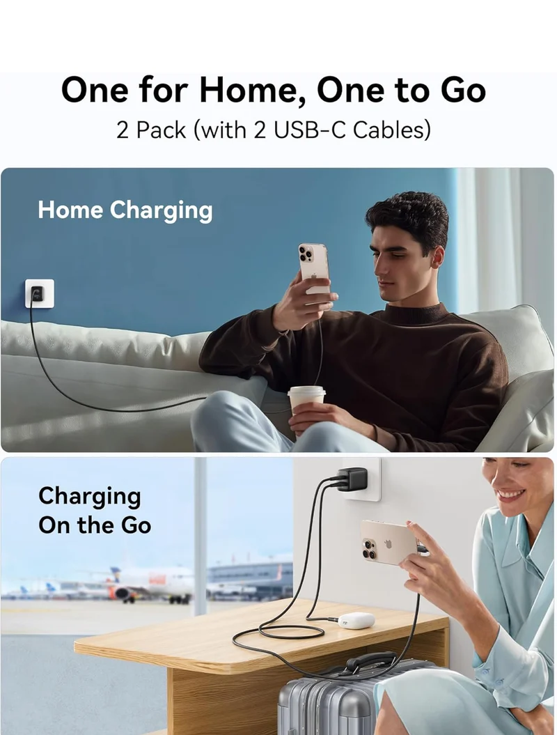 INIU USB C Charger Block, 2-Pack 30W PD Fast Charging, [USB-C + USB-A] iPhone 16 Charger with Foldable Plug, GaN Tech Type C Power Adapter for iPhone 16, 15 Pro Max, Samsung S25, S24, iPad Pro etc