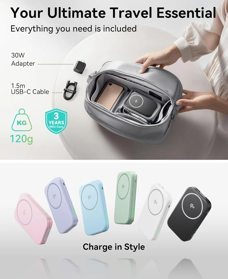 INIU 3 in 1 Wireless Charging Station, Qi2 Certified Magnetic Travel Charger for Apple Multiple Devices, Foldable Charger Stand for Apple iPhone 16 15 14 13 12 Series Watch AirPods (Green)