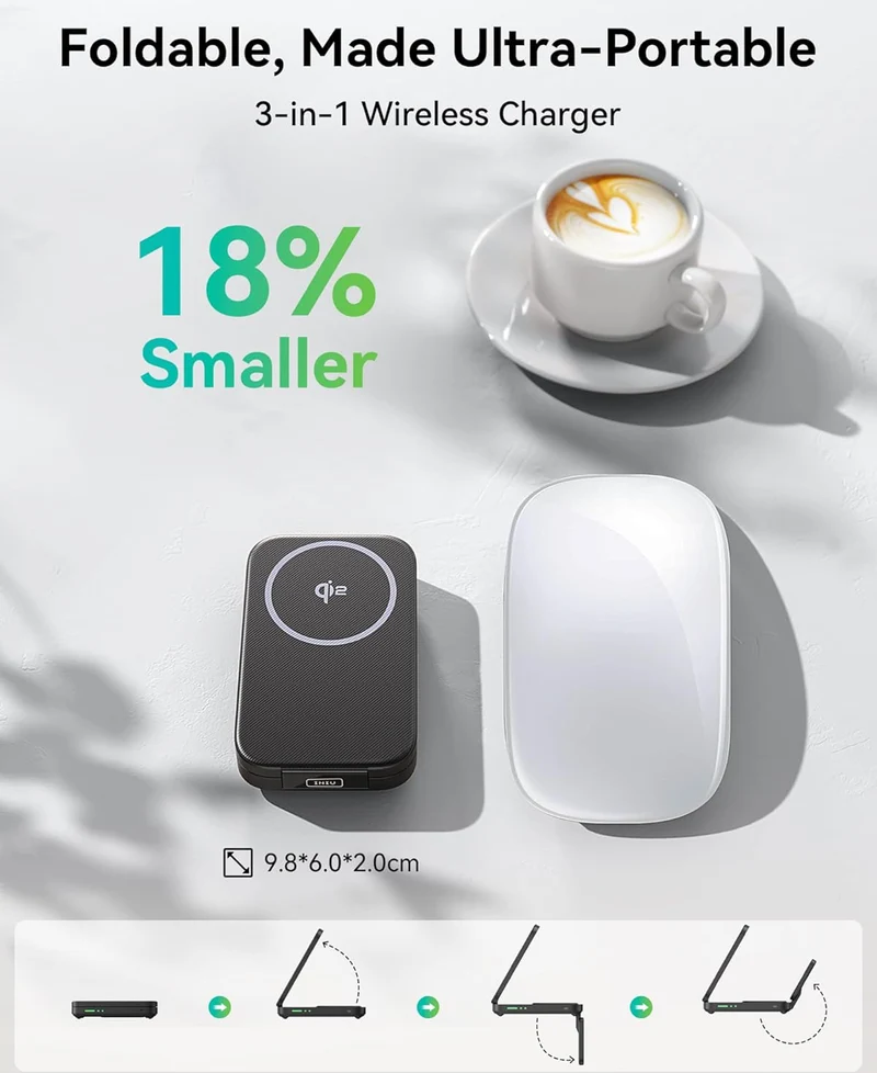 INIU 3 in 1 Wireless Charging Station, Qi2 Certified Magnetic Travel Charger for Apple Multiple Devices, Foldable Charger Stand for Apple iPhone 16 15 14 13 12 Series Watch AirPods (Blue)