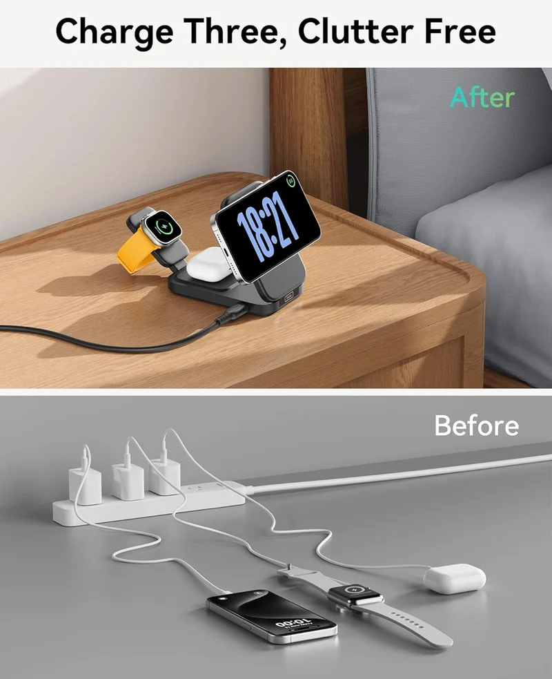 INIU 3 in 1 Wireless Charging Station, Qi2 Certified Magnetic Travel Charger for Apple Multiple Devices, Foldable Charger Stand for Apple iPhone 16 15 14 13 12 Series Watch AirPods (Blue)