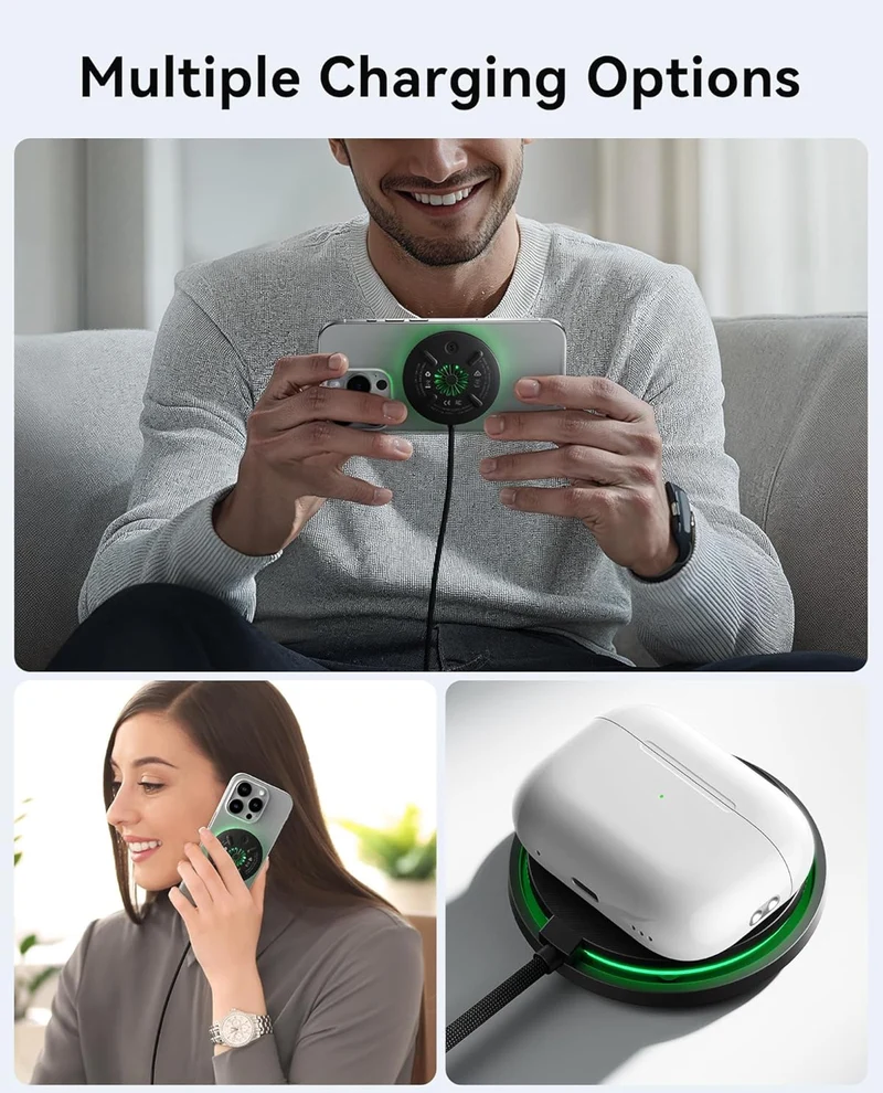 INIU Magnetic Wireless Charger, Qi2 Certified 15W Fast Wireless Charging Pad with Cooling Fan, for iPhone 16 15 14 13 12 Series, AirPods, and More (Adapter Included)
