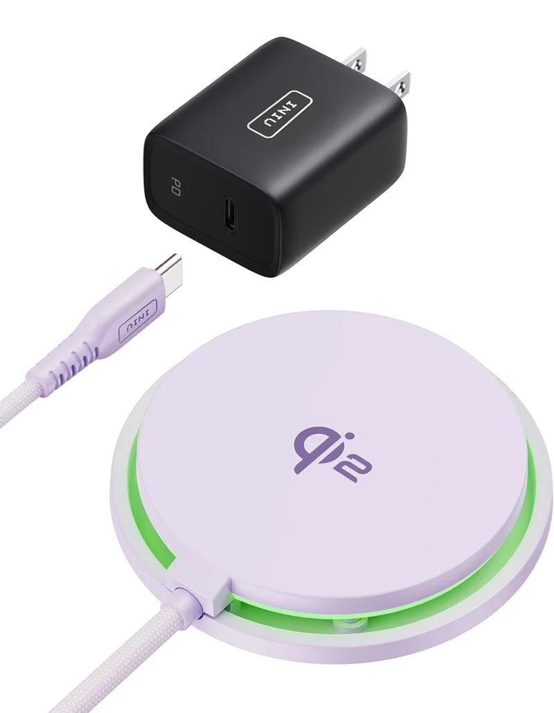 INIU Wireless Charger, 15W Fast Charging LED Mag-Safe Charger, Travel Magnetic Charging Pad Compatible with iPhone 16/15/14/13/12 Series, AirPods 3/2/Pro/Pro 2 (with Adapter)
