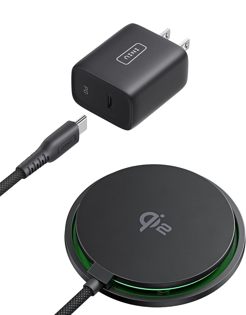INIU Magnetic Wireless Charger, Qi2 Certified 15W Fast Wireless Charging Pad with Cooling Fan, for iPhone 16 15 14 13 12 Series, AirPods, and More (Adapter Included)