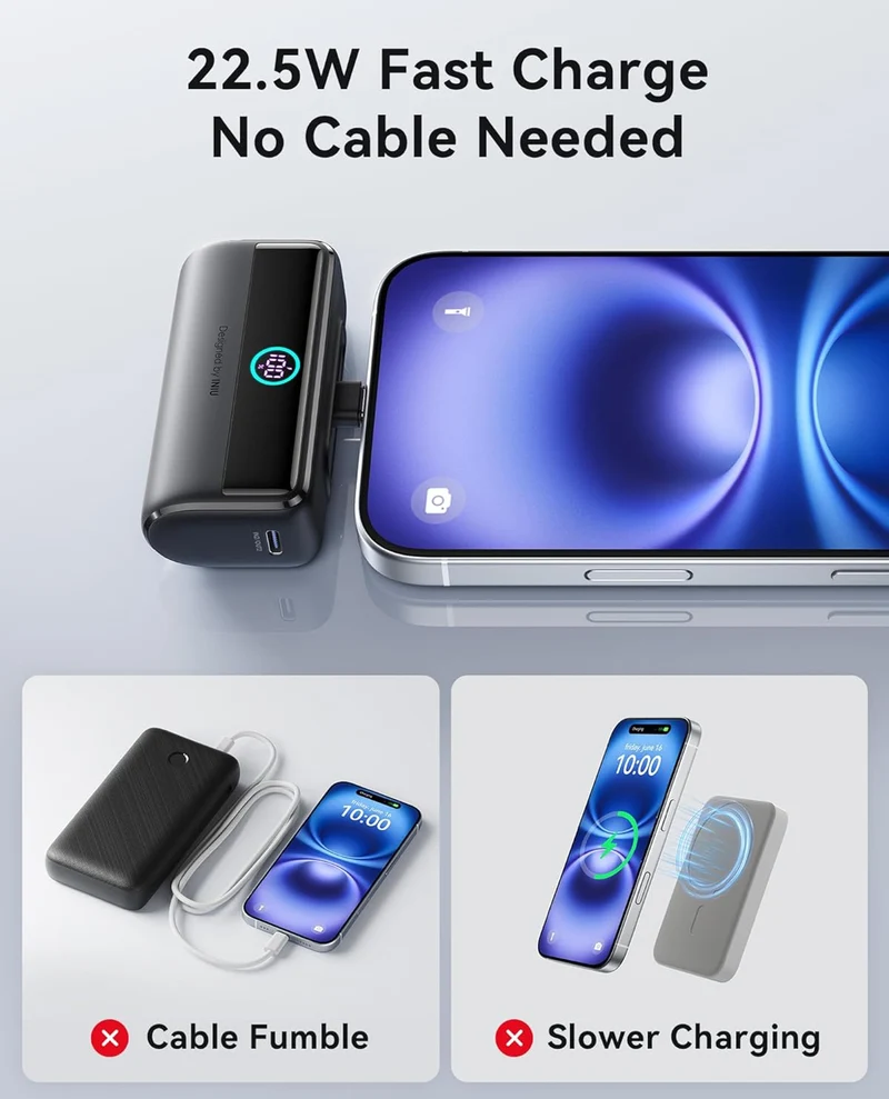 INIU Small Portable Charger, 5500mAh Power Bank with Build-in USB-C Connector