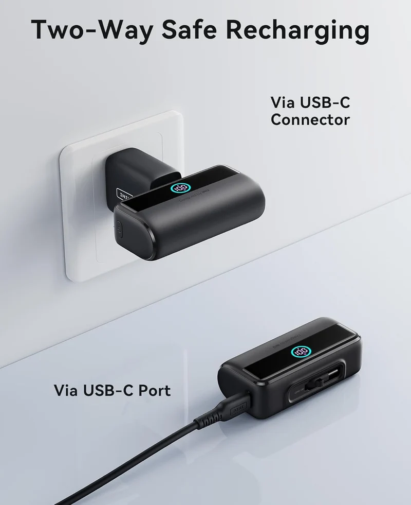 INIU Small Portable Charger, 5500mAh Power Bank with Build-in USB-C Connector