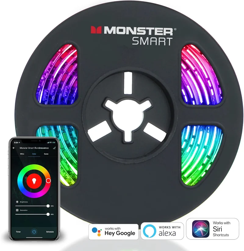 LED Strip Short Wi-Fi Multi-Color LED Light Strip Monster 6.5Ft, Smart App, Customizable Settings, Any Space, Voice-Control, Alexa, Google Assistant, Easy Installation