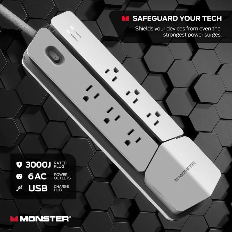 Power Center Vertex Surge Protector With Detachable Power Strip - 6 AC Outlets, 2 USB-A Ports & 1 USB-C Port