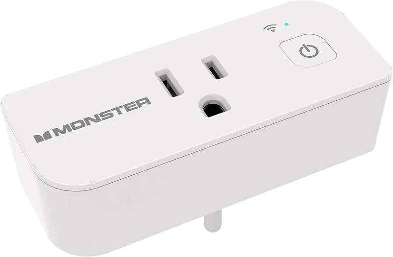 Monster Smart Power Outlet WiFi Control for Indoor Use with Monster App - Voice Control with Amazon Alexa and Google Assistant - 1 Outlet White